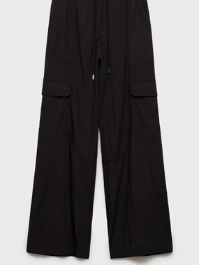 Mango Black Wide-Leg Cargo Jumpsuit Pants